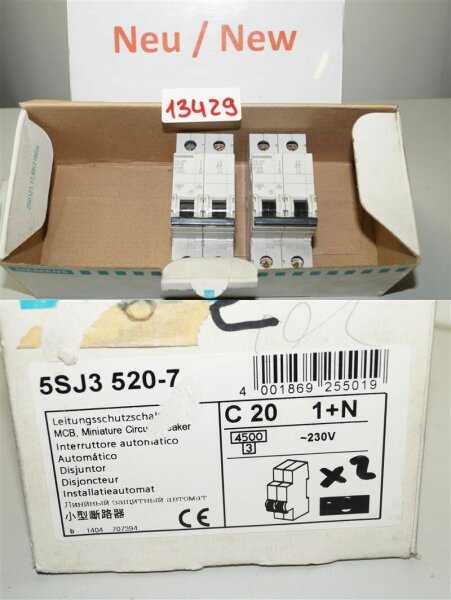 2 X Siemens 5SJ3520-7 Leistungsschutzschalter 5SY7J35 MCB circuit BreakerC C 20A