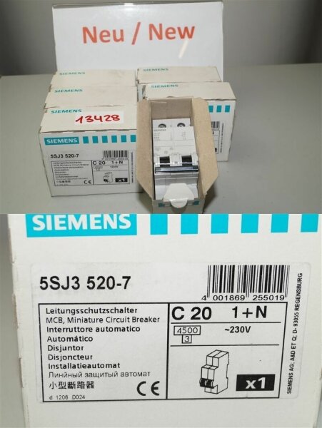 Siemens 5SJ3520-7 Leistungsschutzschalter 5SY7J35 MCB circuit BreakerC C 20A 1+N