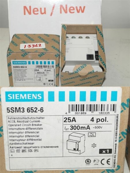 Siemens 5SM3652-6 fehlerstromschutzschalter 25A  4 Pool RCCB  Residual current