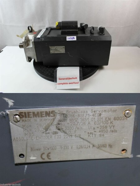 SIEMENS 1FT6086-8SF71-4EG1 SERVOMOTOR SERVO MOTOR stecker gebrochen