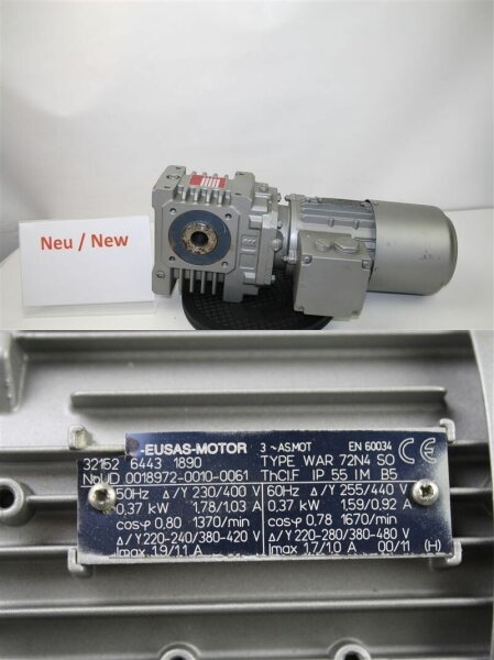 Eusas 0,37 kw 10 min getriebemotor SUA 455B 72N4 So