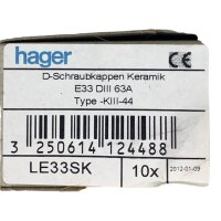 hager E33 DIII 63A D-Schraubkappen Keramik KIII-44