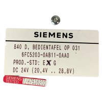 Siemens SINUMERIK 6FC5210-0DA21-2AA1 6FC5203-0AB11-0AA0 Bedientafel