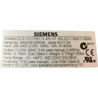 Siemens 6SL3211-0KB17-5BA0 Frequenzumrichter 0,75 KW