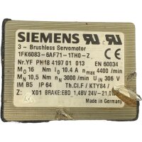 Siemens 1FK6083-6AF71-1TH0-Z Brushless Servomotor