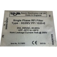 Rasmi Electronics 3G3MV PFI 1020-E Single Phase RFI Filter