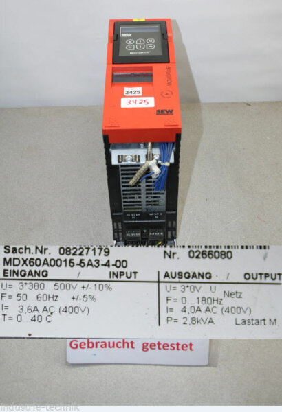 SEW Movidrive Frequenzumrichter MDX60A0015-5A3-4-00 MDX60A00155A3400  getestet
