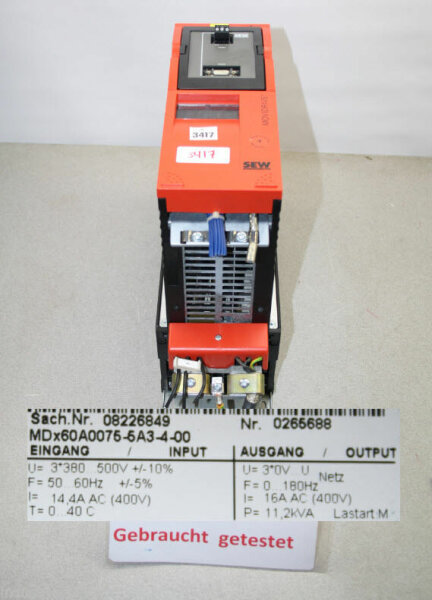 SEW Movidrive MDX60A00755A3400 Frequenzumrichter MDX60A0075-5A3-4-00 08226849
