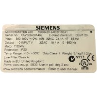 Siemens Micromaster 420 6SE6420-2AD27-5CA1 Frequenzumrichter 7,5kW