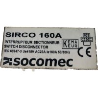 Socomec SIRCO 160A Lasttrennschalter Trennschalter Schalter