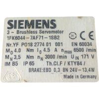 Siemens 1FK6044-7AF71-1SB2 Brushless Servomotor
