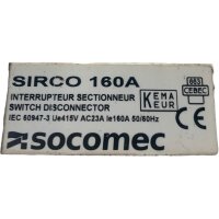 Socomec SIRCO 160A Lasttrennschalter Switch Disconnector
