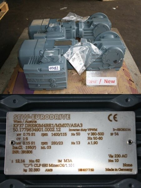 Sew  0,75 kw   115 min  Getriebemotor KF37 DRE80M4BE1 mit  inverter   Gearbox