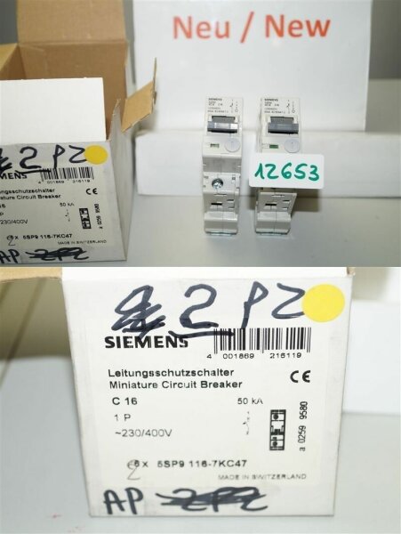 2 X st Siemens C16  5SP91 Leitungsschutzschalter 5SP9116-7KC47 16A