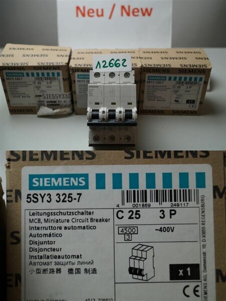 Siemens C 25 , 5SY3325-7 Leitungsschutzschalter 5SY33, 25A , C25  400v  3 POL