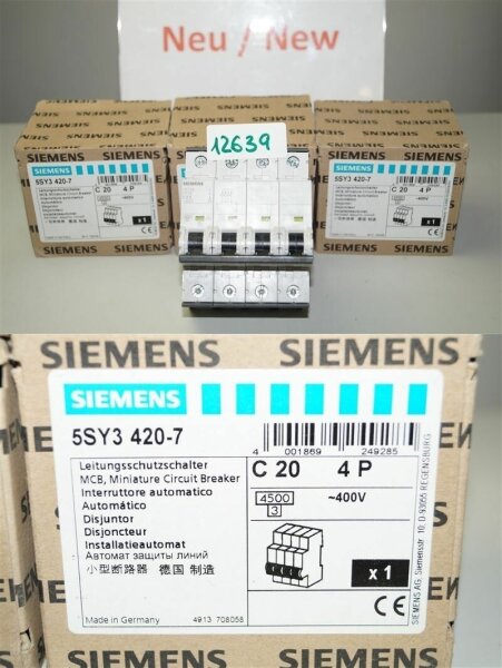 Siemens C20  5SY34 Leitungsschutzschalter 5SY3420-7  4pol 400v 20A