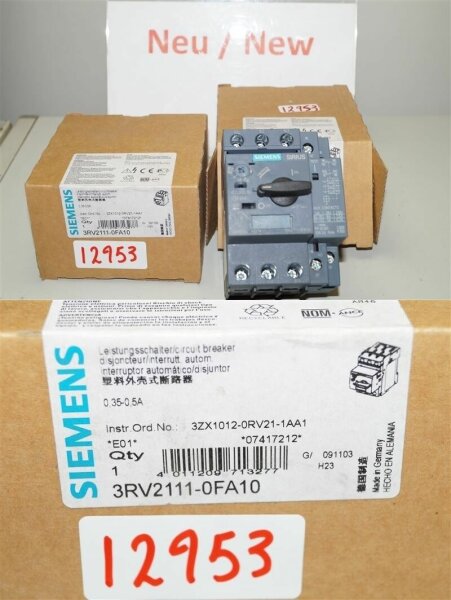 SIEMENS 3RV2111-0FA10  Leistungsschalter  0,35 - 0,5 A