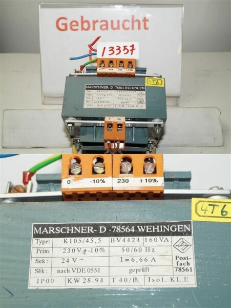 marschner K105/45,5  BV4424  160VA TRAFO transformator sek 24v  I=6,66A