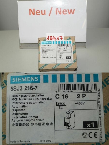 Siemens 5SJ3216-7 Leistungsschutzschalter 5SJ32 MCB circuit Breaker C 16A  2P