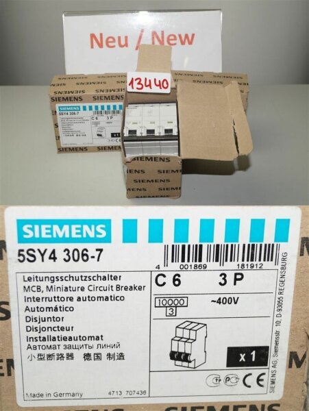 Siemens 5SJ4306-7 Leistungsschutzschalter 5SY43 MCB circuit Breaker C 6A 3P
