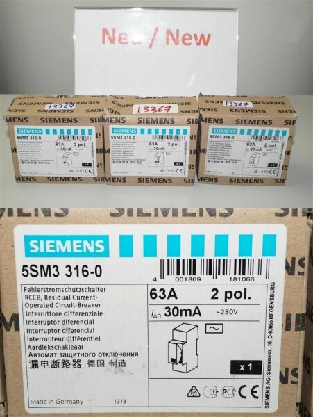 Siemens 5SM3316-0 fehlerstromschutzschalter 63A  2 Pool RCCB  Residual current