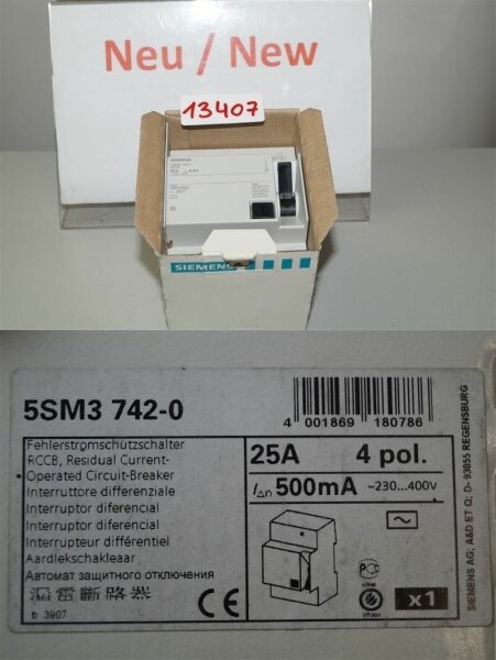 Siemens 5SM3742-0 fehlerstromschutzschalter 25A  4 Pol RCCB  Residual current