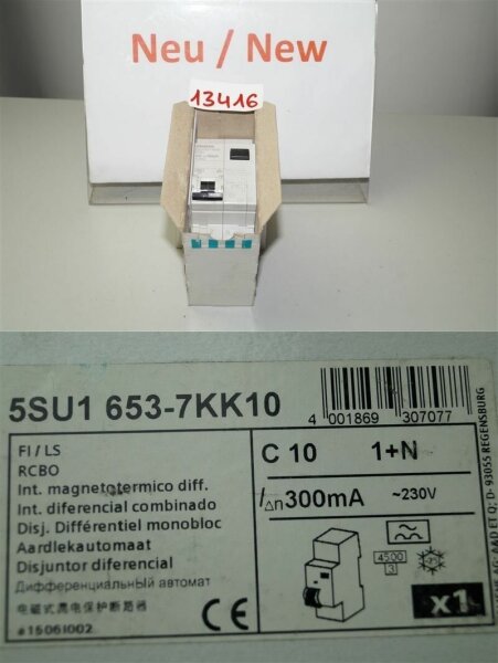 siemens 5SU1653-7KK10 FI LEISTUNGSSCHALTER   C10A  1+N