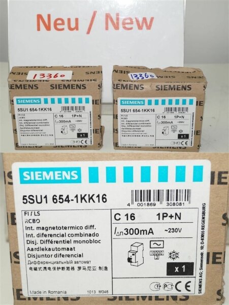Siemens 5SU1654-1KK16 FI Leistungsschalter RCBO  circuit Breaker C 16A 1P+N
