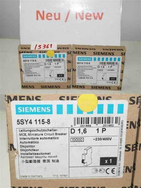 Siemens 5SY4115-8 Leistungsschutzschalter MCB Miniature circuit Breaker D 1,6  1