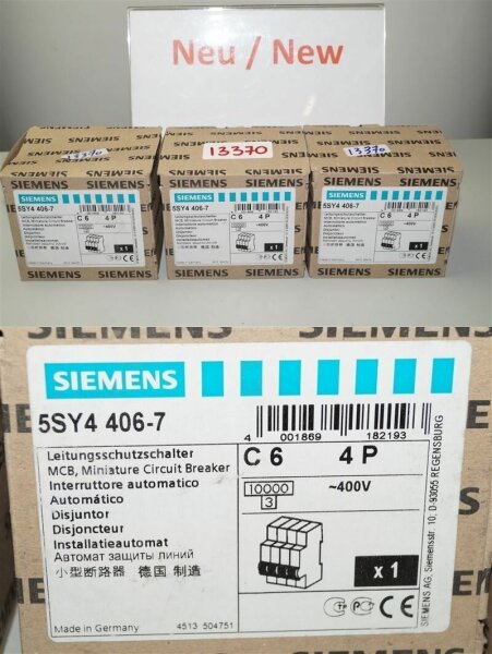 Siemens 5SY4406-7 Leistungsschutzschalter 5SY44 MCB circuit Breaker c 6 4P