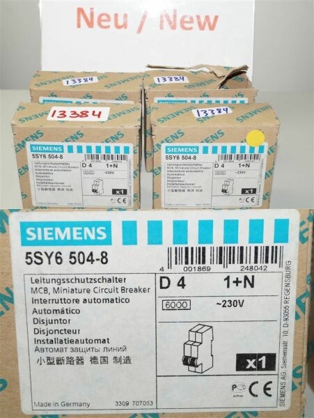 Siemens 5SY6504-8 Leistungsschutzschalter 5SY65 MCB circuit Breaker D 4  1+N